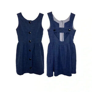 Alice + Olivia Blue Button Down Backless Overall Pinafore Dress